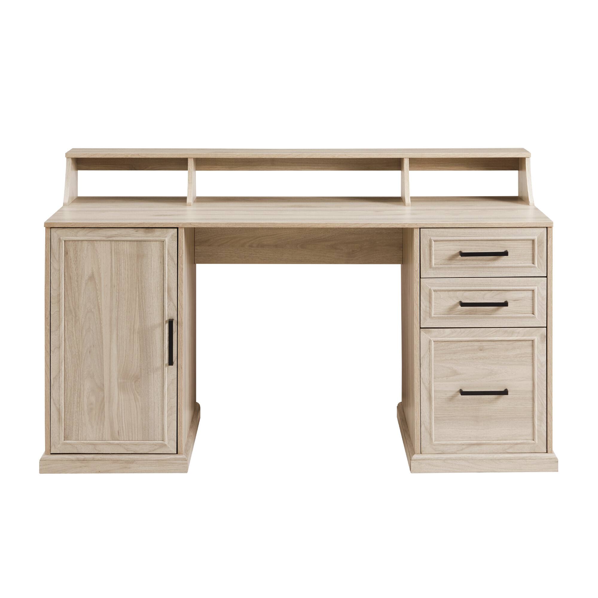 Walker Edison 58" Birch 3 Drawer Computer Desk with Hutch
